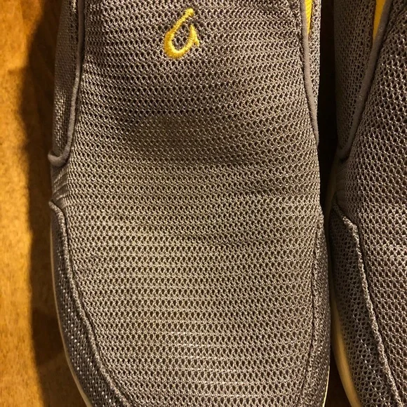 OLUKAI slip on shoes. Mens 9 UK 42. Mocha gray with yellow tabs. - Picture 8 of 8